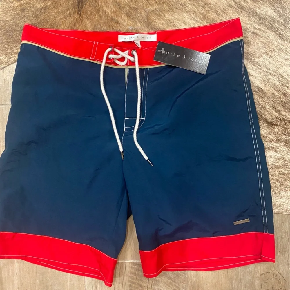Mens Parke & Ronen Blue Red Swim Shorts Trunks Size S